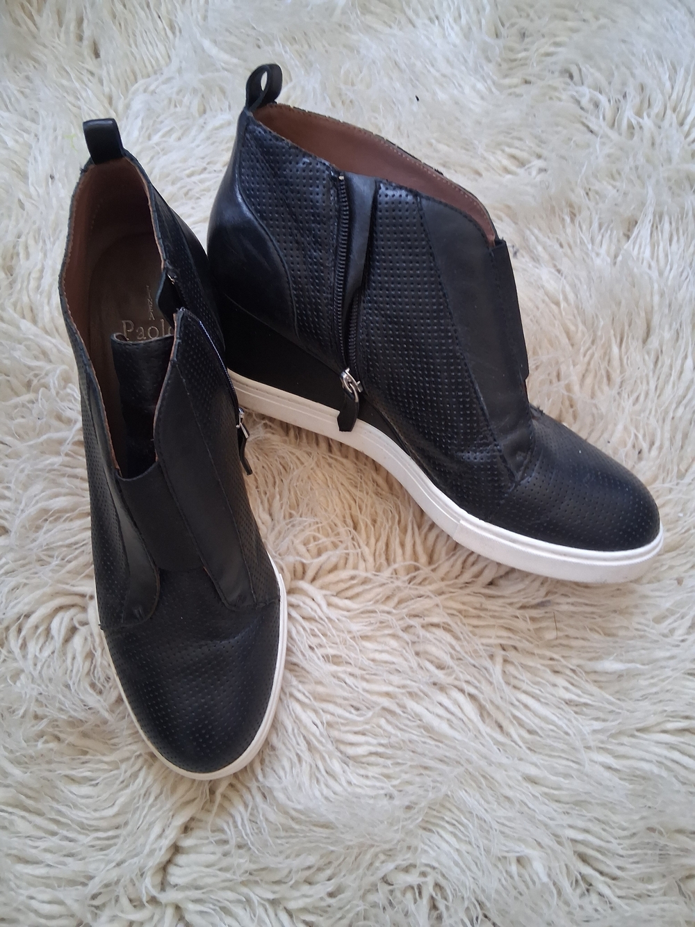 Paolo Black Leather Wedge Bootie